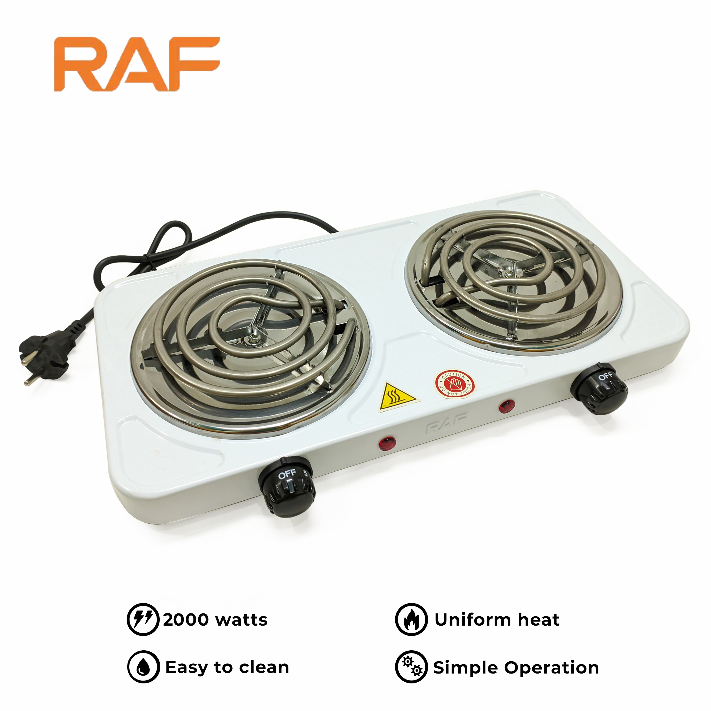 Raf Portable Electric Coil Hot Plate Double Burner R.8010B for Electric Stove